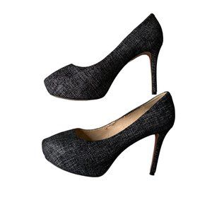 Nine West Juliette Black Speckled Denim Metallic Suede Heels